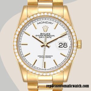 replica automatic Rolex Day-Date Rolex Calibre 2836/2813 Men's m128348rbr-0047 White Dial Gold-tone