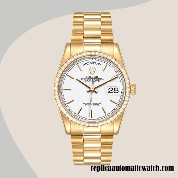 replica automatic Rolex Day-Date Rolex Calibre 2836/2813 Men's m128348rbr-0047 White Dial Gold-tone - Image 2