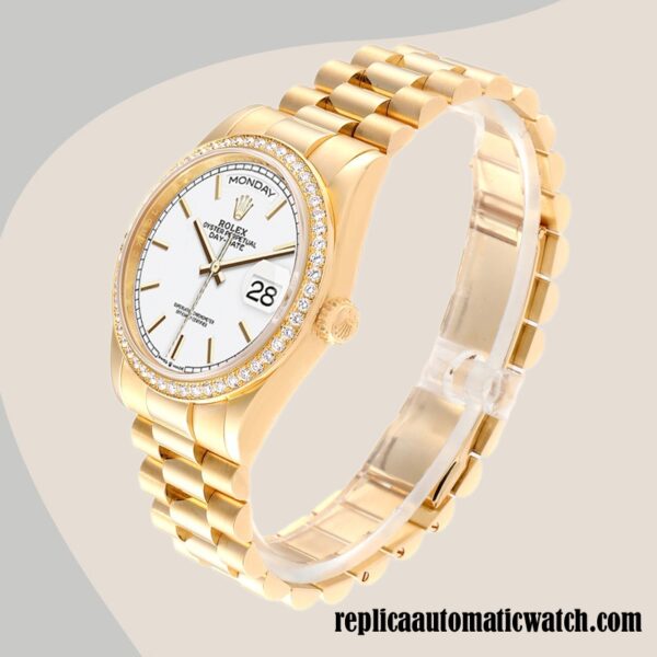 replica automatic Rolex Day-Date Rolex Calibre 2836/2813 Men's m128348rbr-0047 White Dial Gold-tone - Image 3