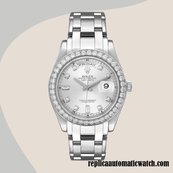 replica automatic Rolex Pearlmaster Unisex 18946 Rolex Calibre 2836/2813 Automatic Silver Dial - Image 2