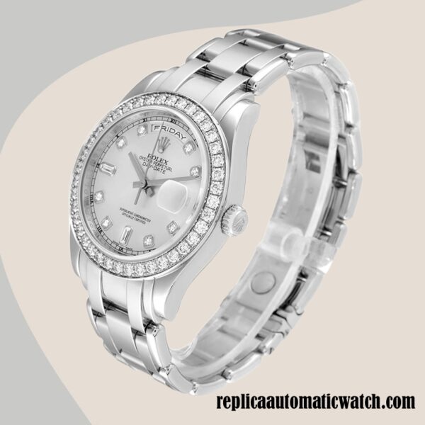 replica automatic Rolex Pearlmaster Unisex 18946 Rolex Calibre 2836/2813 Automatic Silver Dial - Image 3