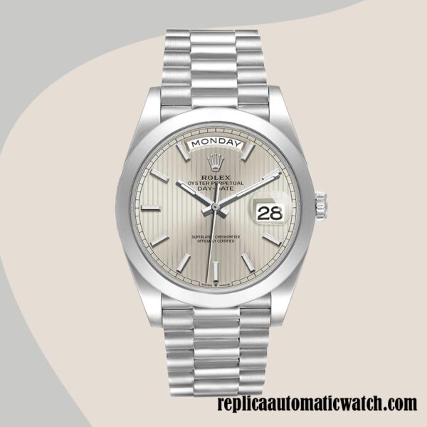 replica automatic Rolex Day-Date Men's Rolex Calibre 2836/2813 m228206-0034 Silver-tone Hands and Markers - Image 2
