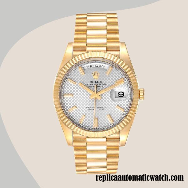 replica automatic Rolex Day-Date Rolex Calibre 2836/2813 Men's 228238 Silver Stripe Dial - Image 2