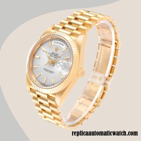 replica automatic Rolex Day-Date Rolex Calibre 2836/2813 Men's 228238 Silver Stripe Dial - Image 3