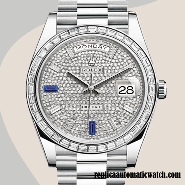 replica automatic Rolex Day-Date Men's Rolex Calibre 2836 m228396tbr-0021 Diamond Paved Dial Automatic