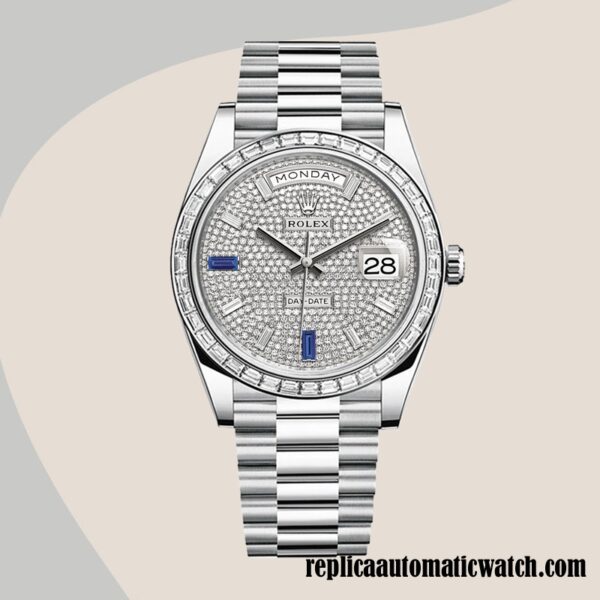 replica automatic Rolex Day-Date Men's Rolex Calibre 2836 m228396tbr-0021 Diamond Paved Dial Automatic - Image 2