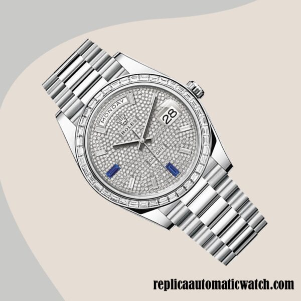 replica automatic Rolex Day-Date Men's Rolex Calibre 2836 m228396tbr-0021 Diamond Paved Dial Automatic - Image 3