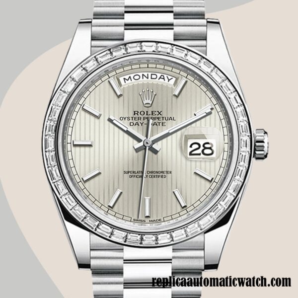 replica automatic Rolex Day-Date Rolex Calibre 2836 Men's m228396tbr-0022 Silver-tone Hands and Markers