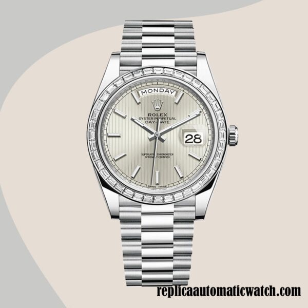 replica automatic Rolex Day-Date Rolex Calibre 2836 Men's m228396tbr-0022 Silver-tone Hands and Markers - Image 2