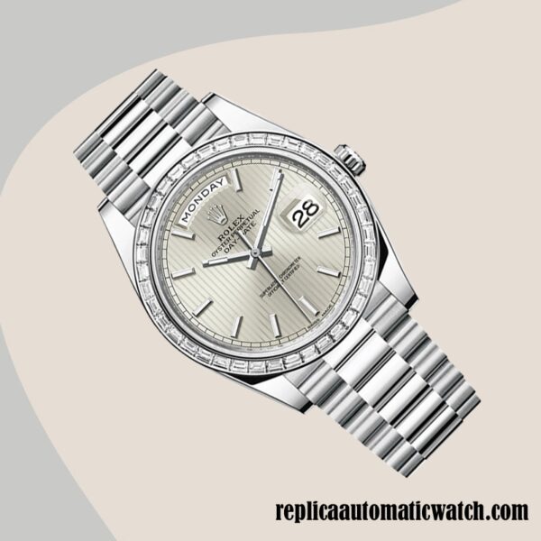 replica automatic Rolex Day-Date Rolex Calibre 2836 Men's m228396tbr-0022 Silver-tone Hands and Markers - Image 3