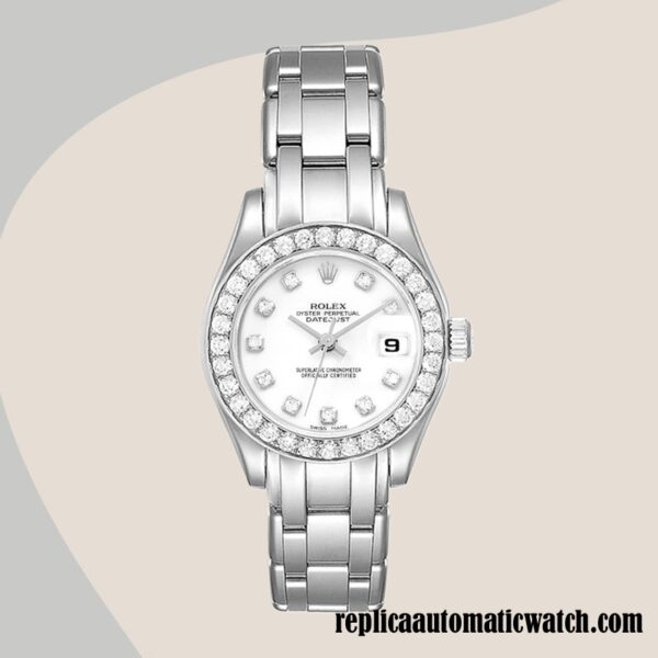 replica automatic Rolex Pearlmaster Rolex Calibre 2813 80299 Ladies White Dial - Image 2