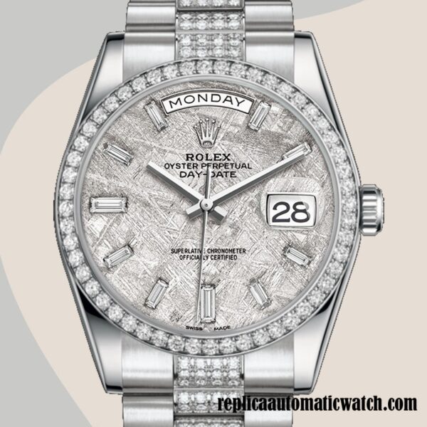 replica automatic Rolex Day-Date 118346 Men's Rolex Calibre 2813 Silver-tone