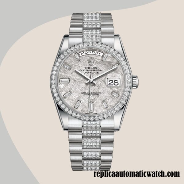 replica automatic Rolex Day-Date 118346 Men's Rolex Calibre 2813 Silver-tone - Image 2